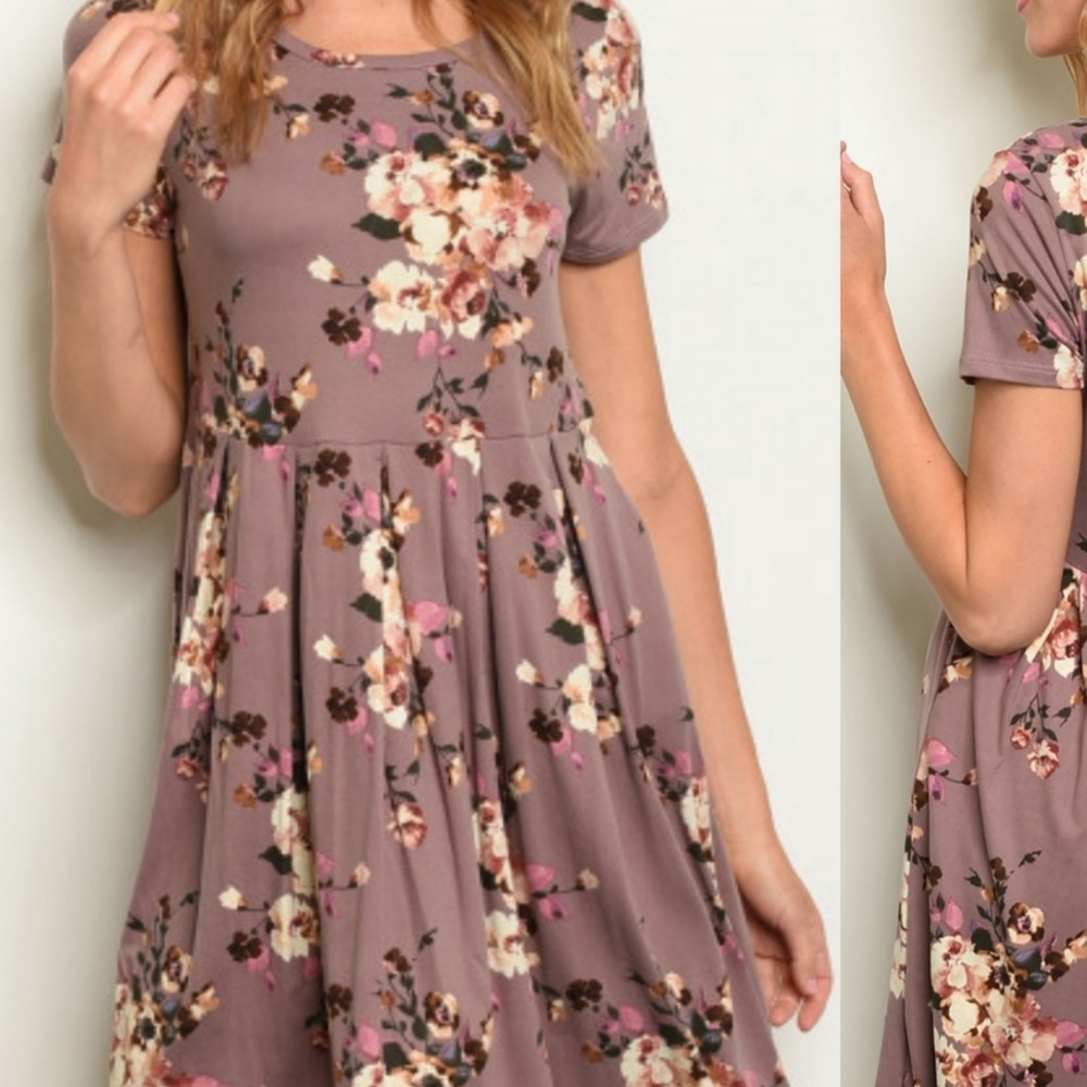 ๐ Mauve Floral Dress S M L - Picture 2 of 6
